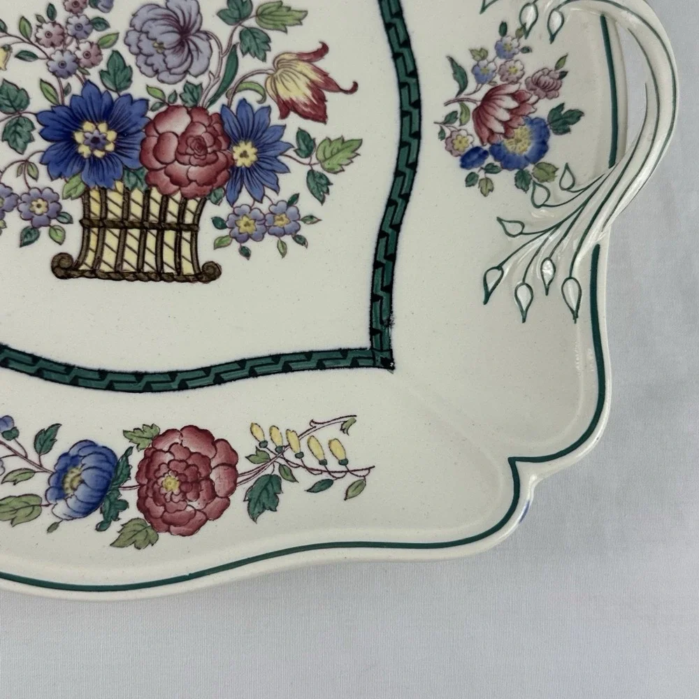 Antique Wedgwood Etruria England Floral 2‎ Handle Platter 1926 EXC basket handle